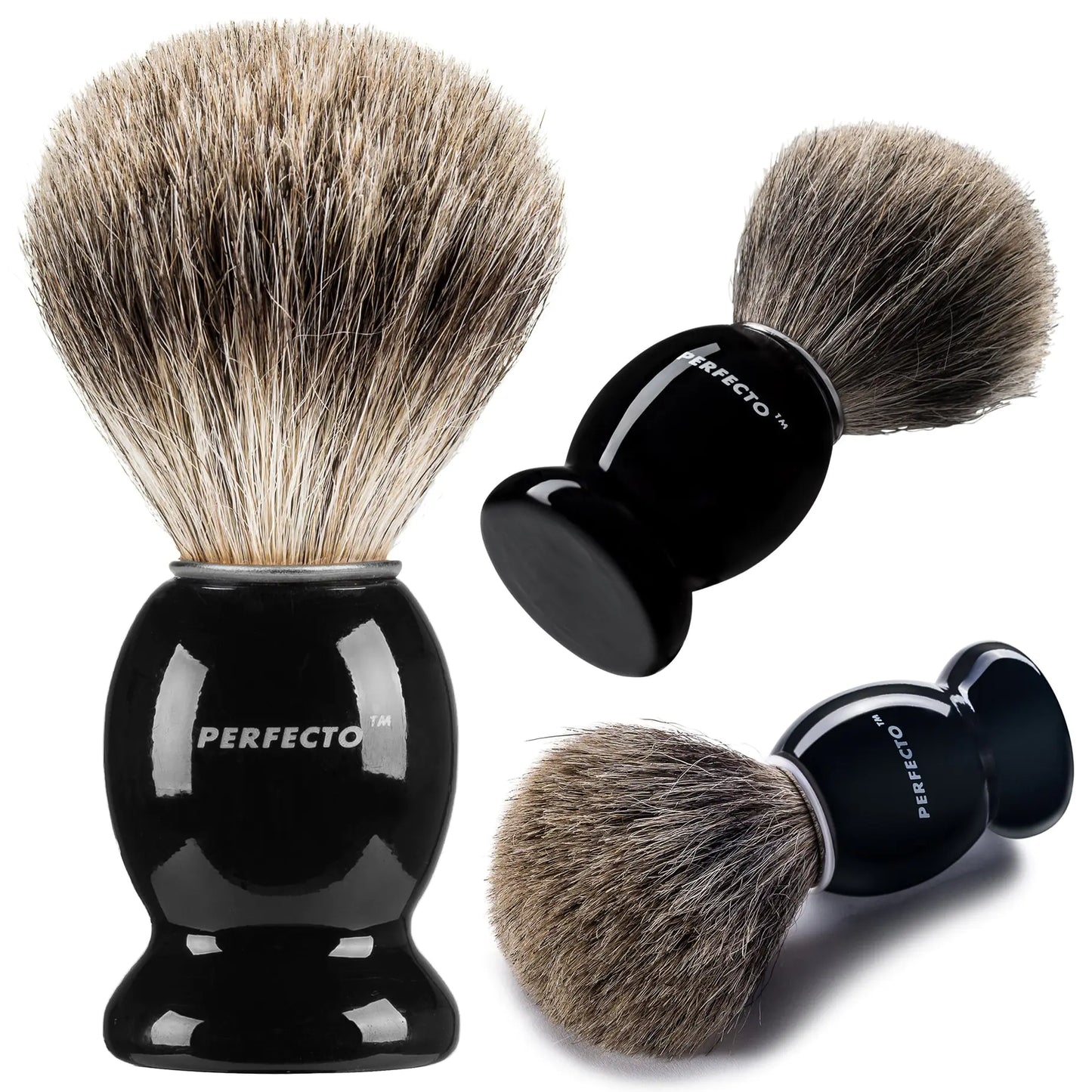 Perfecto 100% Pure Badger Shaving Brush-Black Handle- Engineered for The Best Shave of Your Life. for Safety Razor Double Edge Razor Straight Razor or Shaving Razor Its The Best Badger Brush.