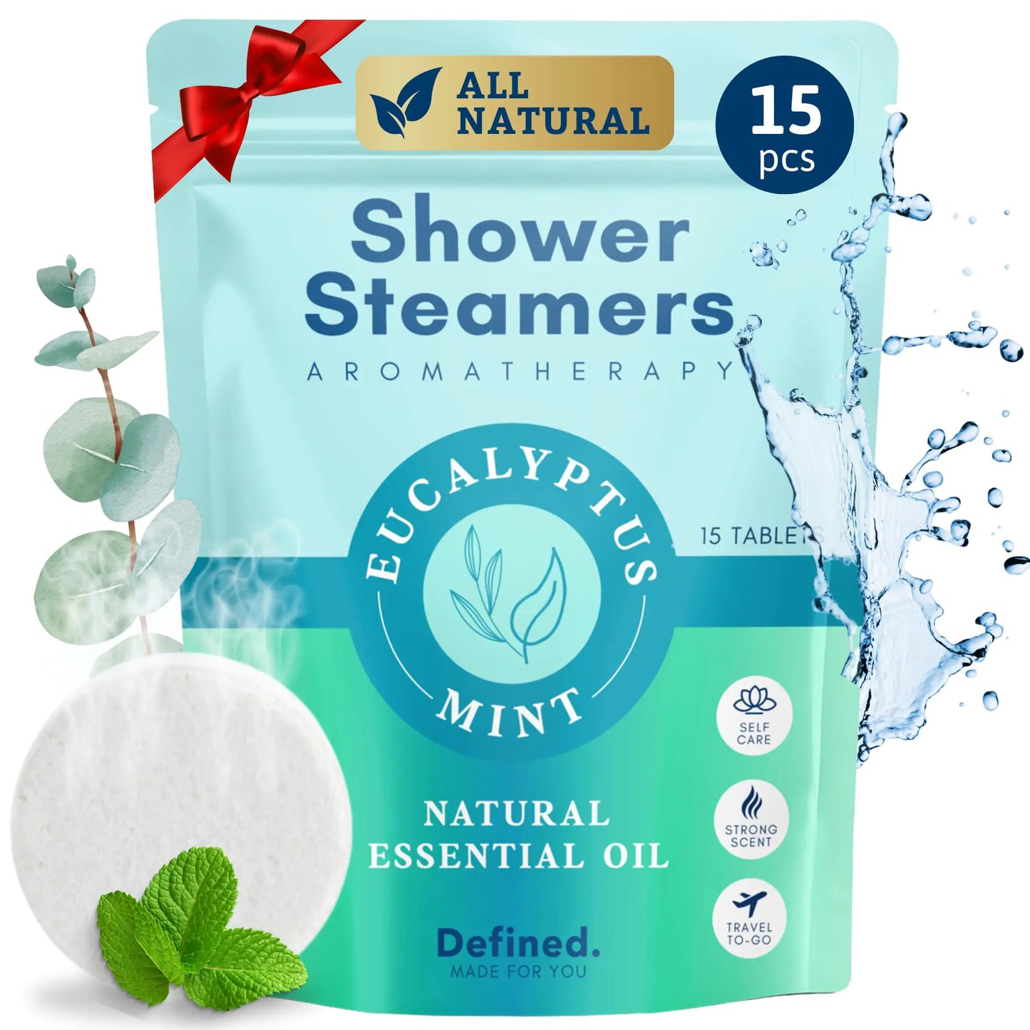 Shower Steamers Aromatherapy 15 Pack– Eucalyptus & Peppermint Shower Steamers for Clear Sinus - Natural Shower Bombs Tablets for Women & Men– Christmas Gift Spa at Home Relaxation Self Care & Relief