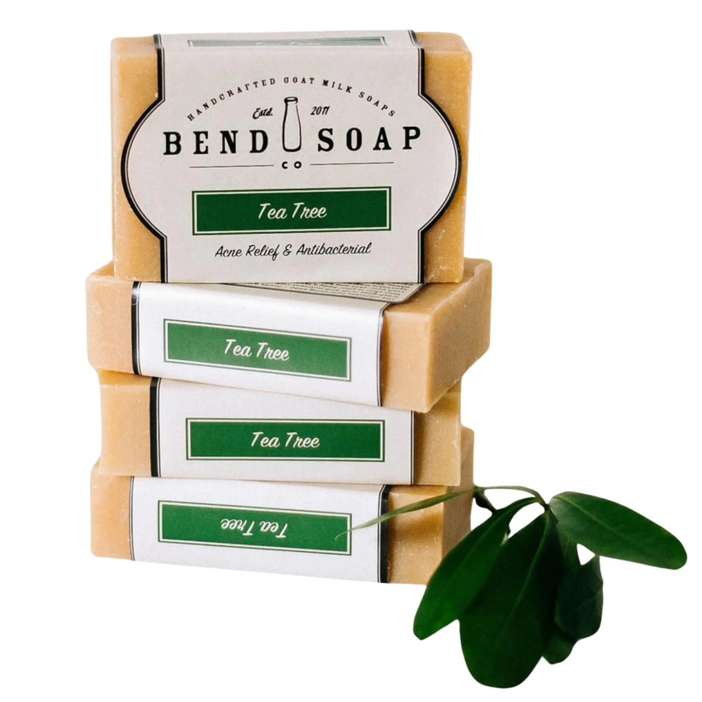 Bend Soap Company Tea Tree Goat Milk Soap - All Natural Paraben and GMO Free - Handmade in USA - Soothe Cracked Skin Relax and Exfoliate - Overall Dry Skin Relief (Tea Tree 4 Pack of 4.5oz)