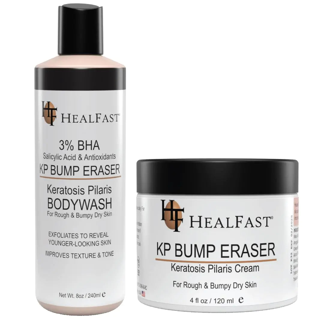 Healfast KP Bump Eraser Cream (4 Oz) and Bodywash (8 Oz) Set – Soften Exfoliate Nourish Rough and Bumpy Skin – Keratosis Pilaris - For All Types
