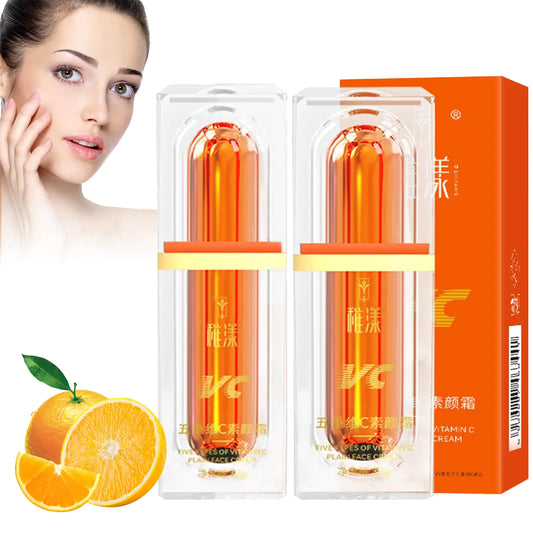 BSMAX 2Pcs Five Vitamin C Tone-Up Cream Five Vitamin C Cream Five Vitamin C BB Cream Five Vitamin C Natural Makeup Cream Vitamin C Tone-Up Lazy Concealer Face Cream