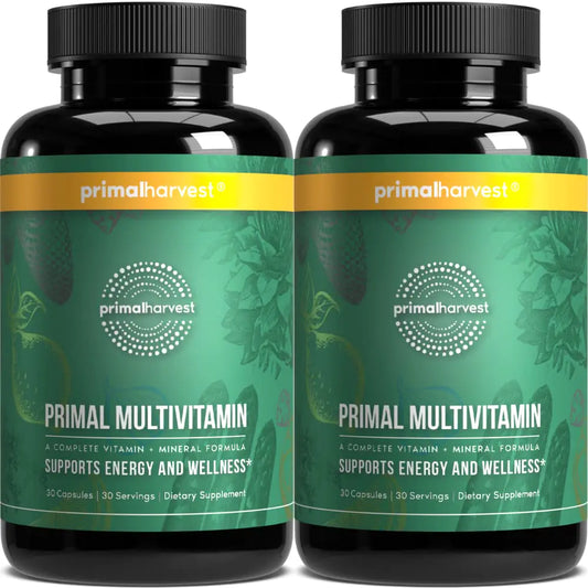 Primal Harvest 2 Pack Multivitamin for Women and Men Vitamin A Vitamin C Vitamin D and E Vitamin B12 B6 Biotin Zinc Supplements 30 Capsules