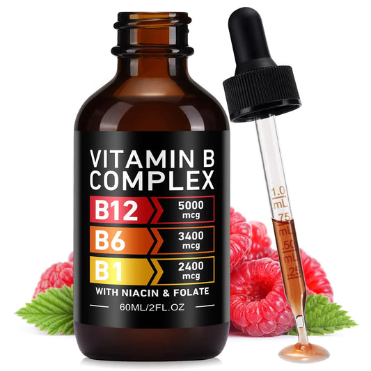 Vitamin B12 Drops Vitamin B Complex Liquid Drops B12 Sublingual 5000 mcg Vitamin B12 Drops with Vitamin B6 B12 & Vitamin B1 Supports Brain Energy Cardiovascular & Heart Health - 60 ml / 2 fl.oz