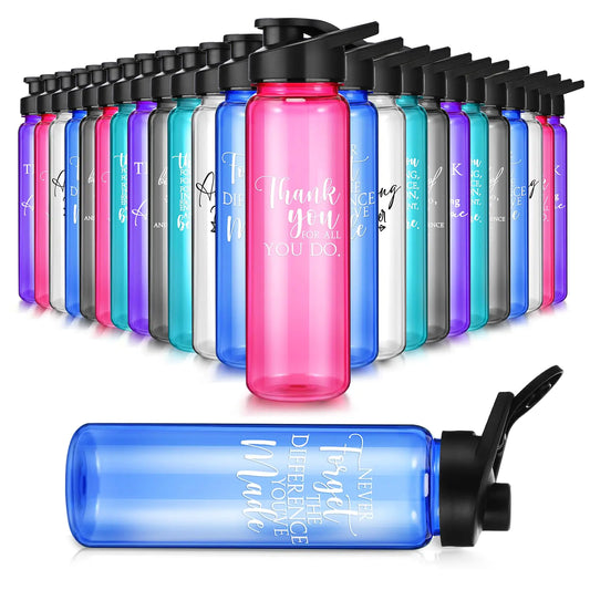 Inbagi Employee Appreciation Gifts 24 oz Plastic Water Bottles Thank You Coworker Leak Proof Appreciation Sports Water Bottles Team Staff Gifts for Women Men Office Outdoor Bottles(24 Pcs)