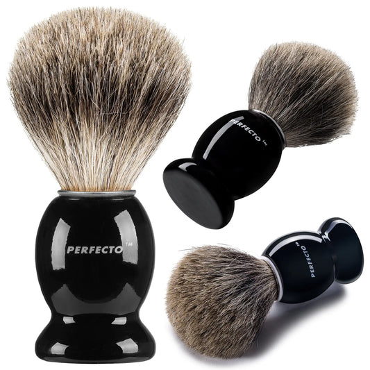 Perfecto 100% Pure Badger Shaving Brush-Black Handle- Engineered for The Best Shave of Your Life. for Safety Razor Double Edge Razor Straight Razor or Shaving Razor Its The Best Badger Brush.