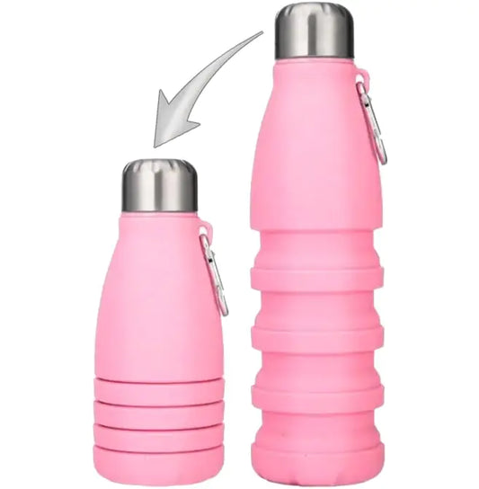 Travel Revealer Collapsible Water Bottles kids Reusable LeakProof Silicone refillable girls Water Bottles 18.5oz BPA Free Foldable Sports Bottles portable travel water bottle (Pink)