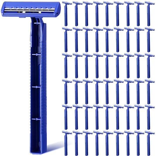 500 Pcs Disposable Twin Blade Razor Shaving Safety Razor for Men Individually Wrapped with Clear Safety Cap Bulk Packed Shaving Razor Portable for Hotel Guest House Travel Home Use (Blue)