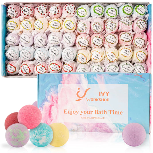 Bath Bombs for Women Gift Set 50 Handmade Bulk Bath Bombs with Essential Oil 10 Delightful Scents Wonderful Fizz Effect Bath Gift for Valentines Day Birthday Christmas & Any Anniversarie