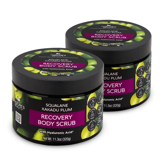 Natures Beauty Squalane Kakadu Plum Recovery Body Scrub Multi-Pack - Gently Exfoliate Restore & Nourish Dry Skin Made w/Hyaluronic Acid + Vitamin C + Kaolin Clay 11.3 oz (2 Pack)